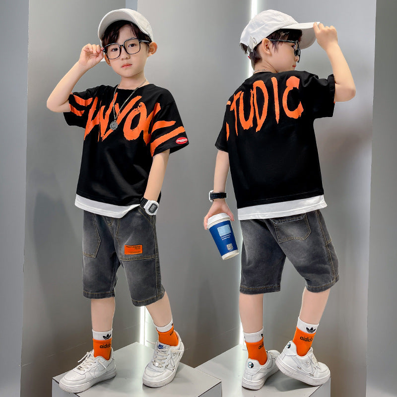 Big Boy's Short Sleeve Suit T-shirt Trendy - Cindi Book