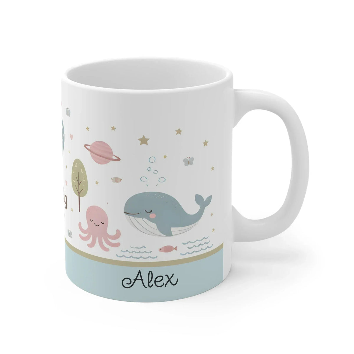 Personalized Dream Big Ocean Mug | Custom Name | Whale Octopus Pastel Nursery Ceramic Gift