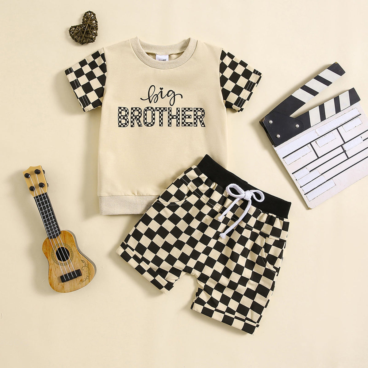 Children's Letter Printed T-shirt Plaid - Cindi Book