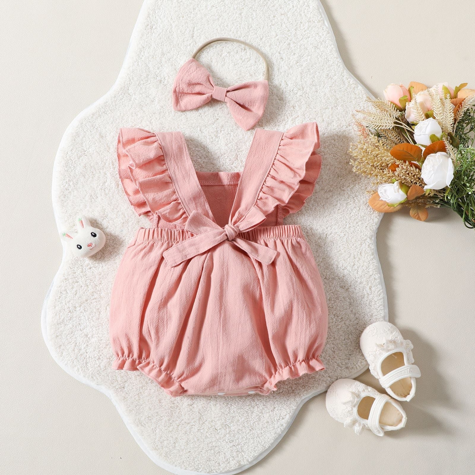 Flying Sleeve Shoulder Solid Color Sleeveless Romper - Cindi Book