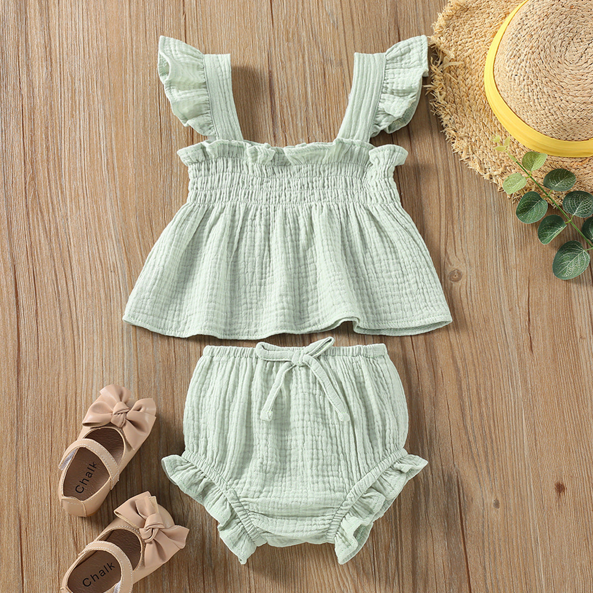 Girls' Solid Color Sling Top Hot Pants Suit - Cindi Book
