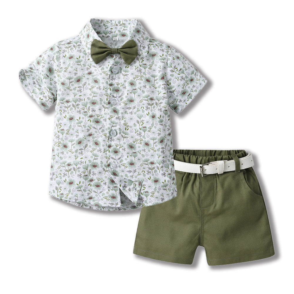 Bowknot Short-sleeved Cardigan Boys' Shorts Two-piece Set - Cindi Book