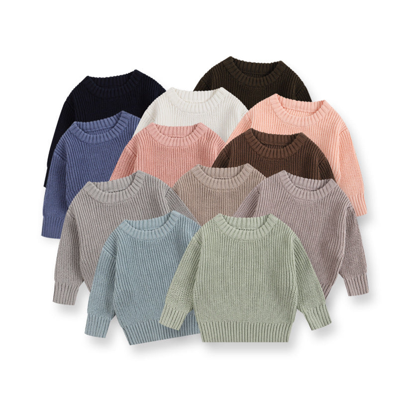 Simple Solid Color Girls' Round Neck Base Knitwear - Cindi Book