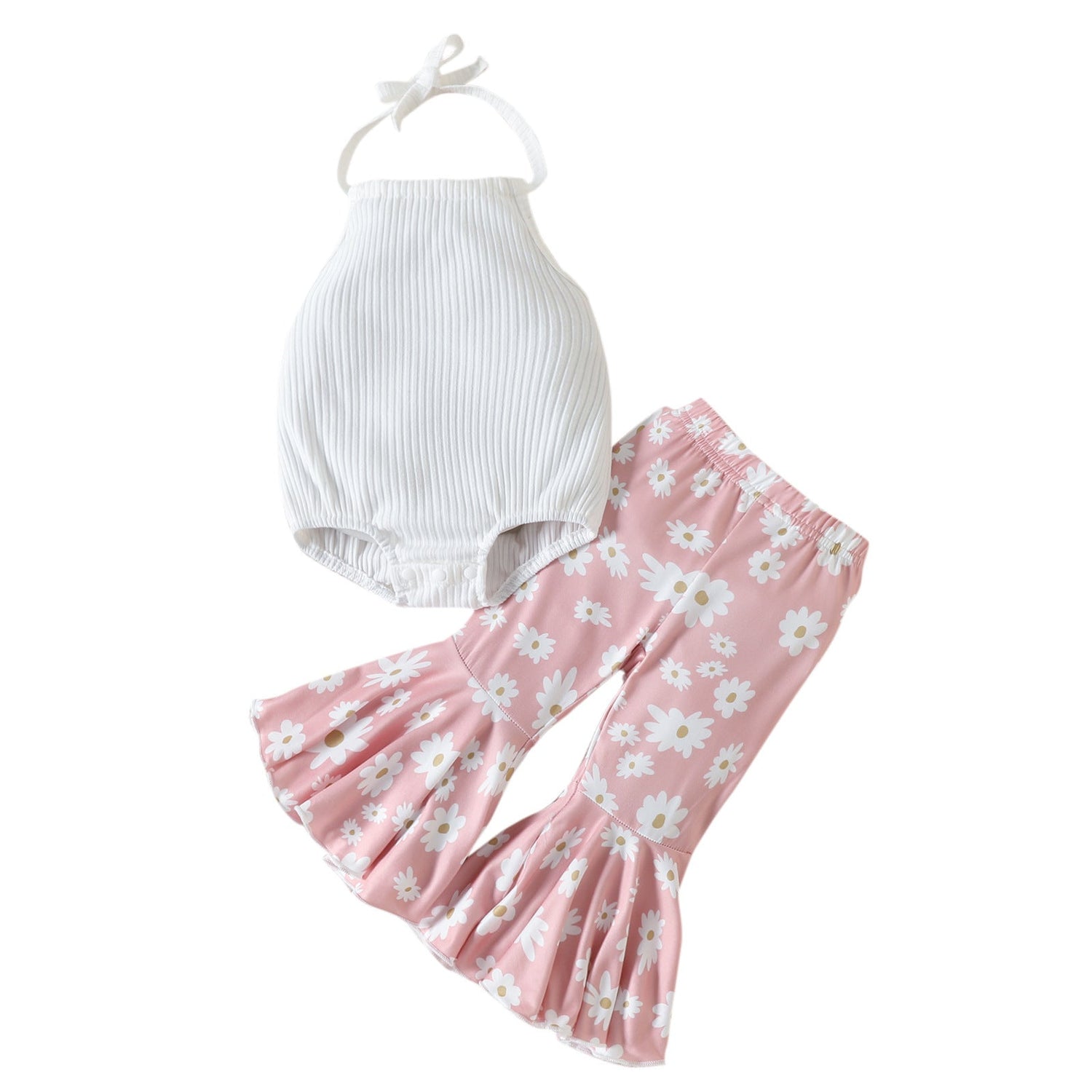 Children's Halter Backless Romper Bell-Bottom Pants Set