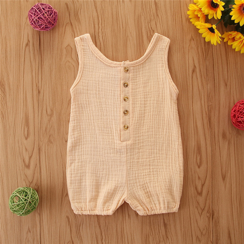 Baby Rompers Sleeveless Solid Color Cotton And Linen Rompers Baby Rompers - Cindi Book