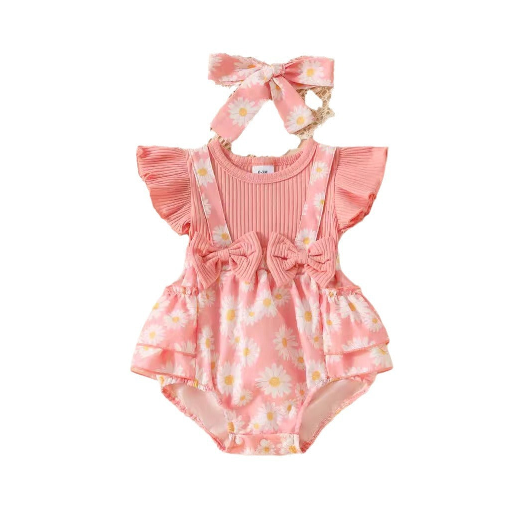 Candy Color Flower Print Pleated Cake Jumpsuit - Cindi Book