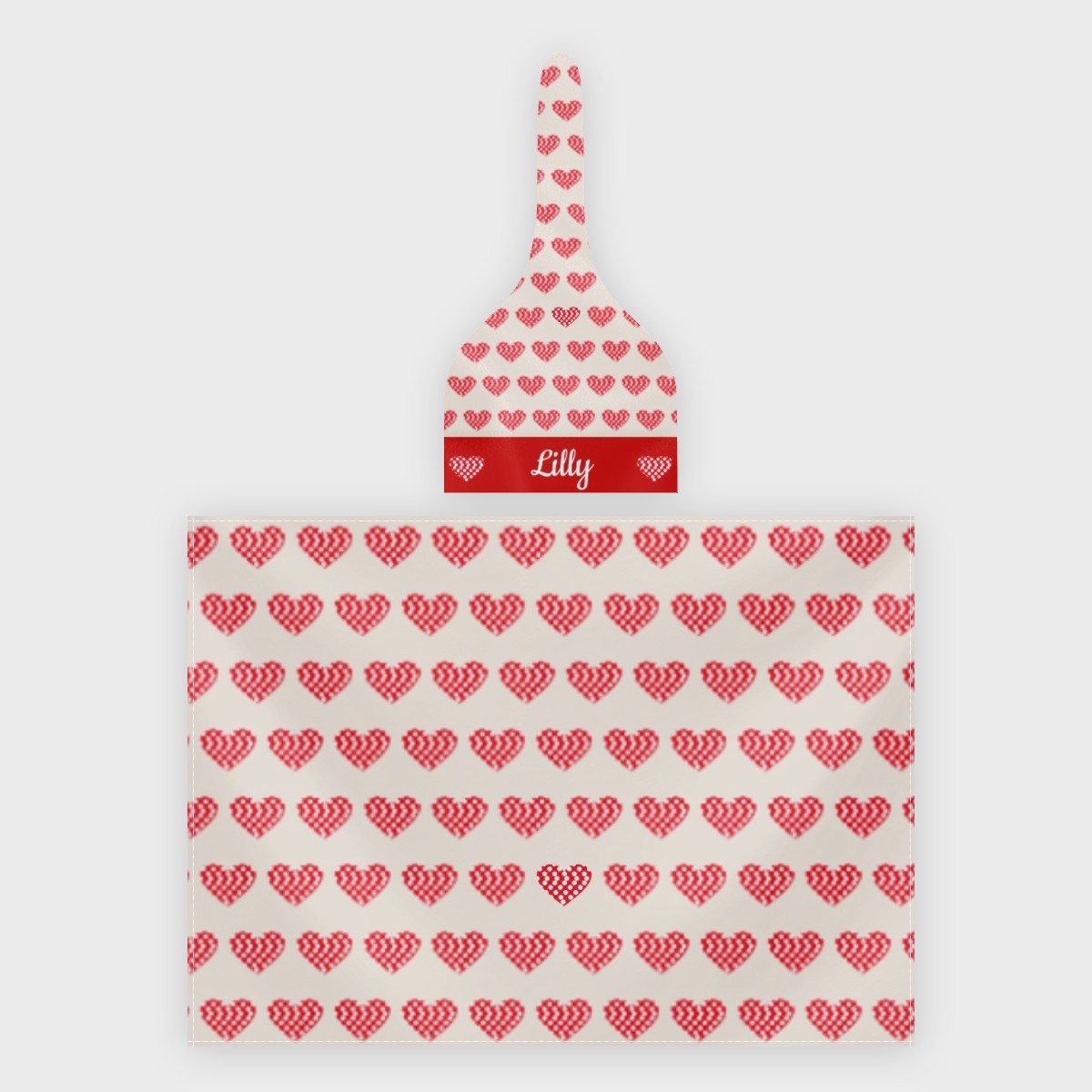 Personalized Baby Swaddle Blanket and Hat Set with Custom Name - Pixel Heart Cross-Stitch Design Newborn Gift Set