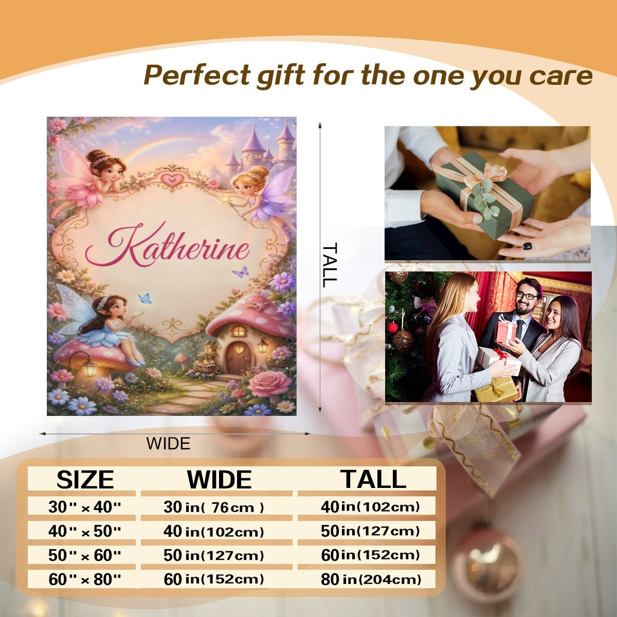 Personalized Fairy Blanket with Name | Fairy House & Gold Heart Frame | Cottagecore Girls Gift