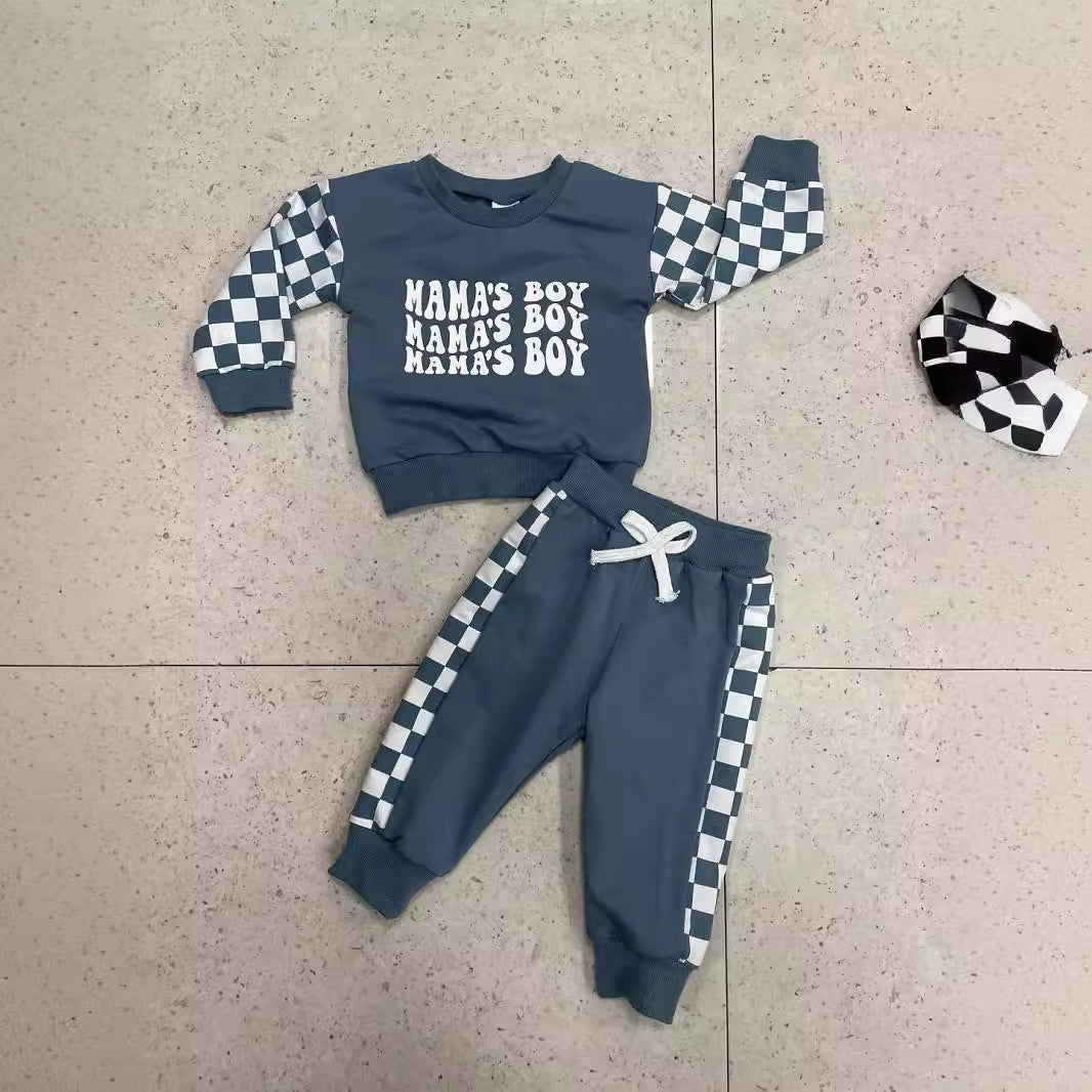 Children Plaid Printed Long-Sleeve Sweater Set