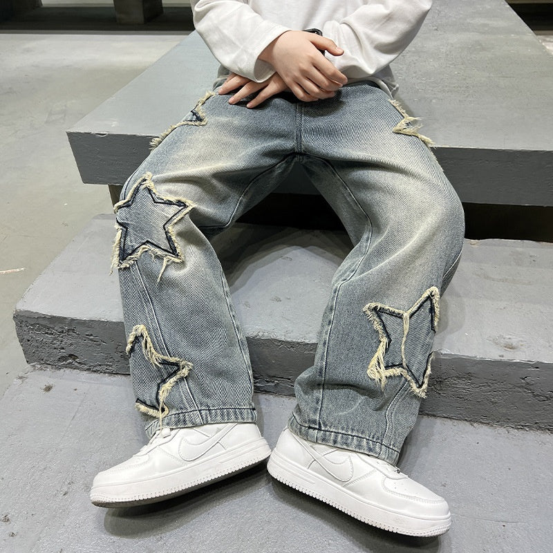 New Big Children Wide-Leg Pentagram Jeans