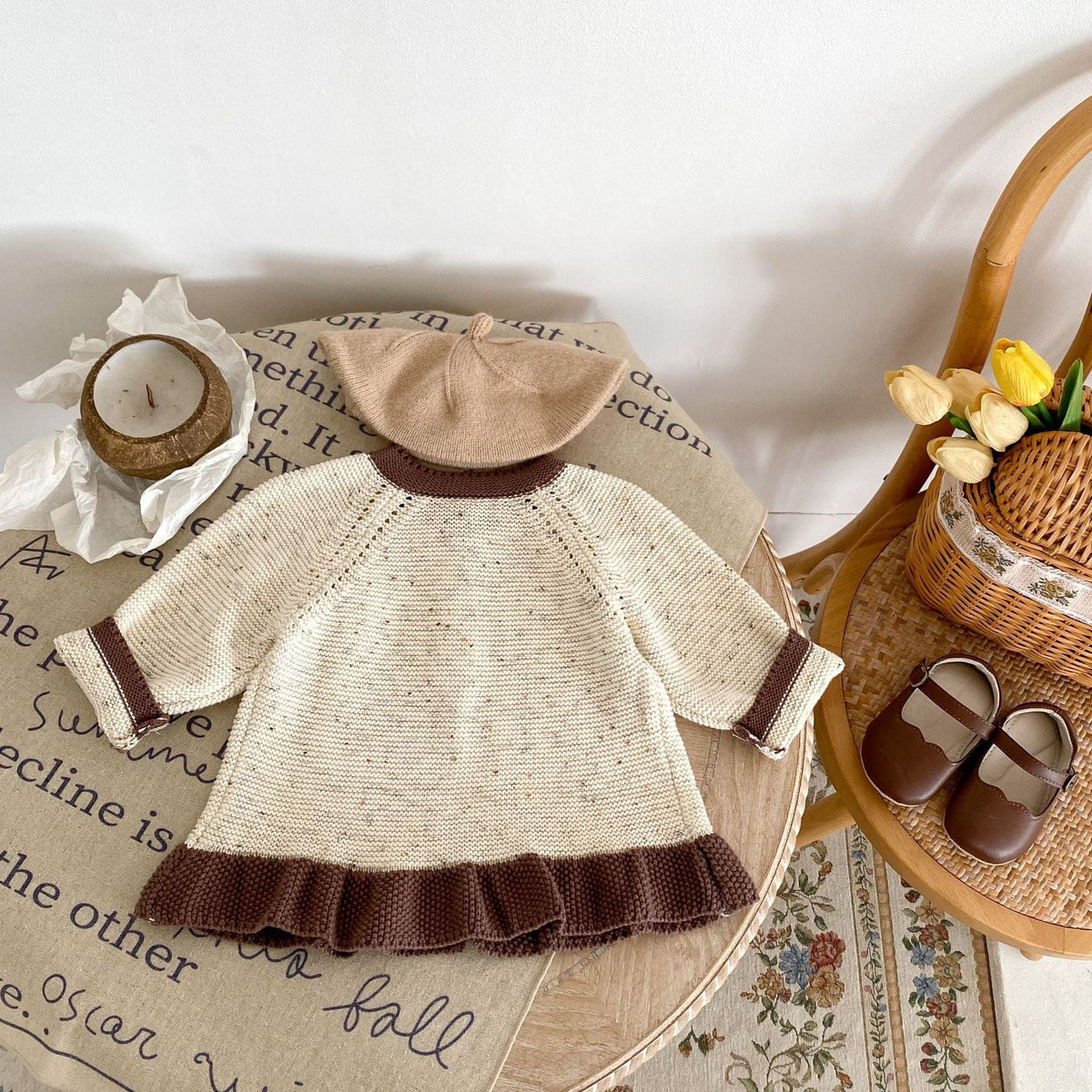 Baby Dot Yarn Ruffled Knitted Cardigan Coat Knitted Bell-bottom Pants - Cindi Book