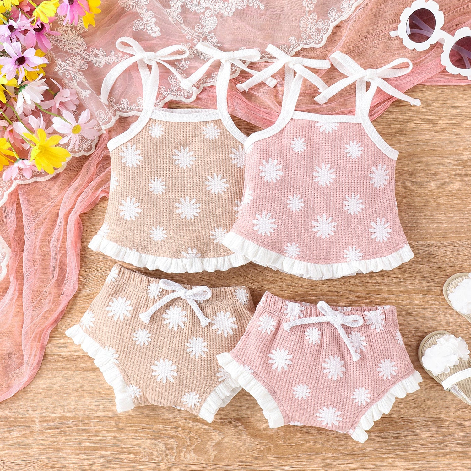 Waffle Two-Piece Set Baby Triangle Shorts Set