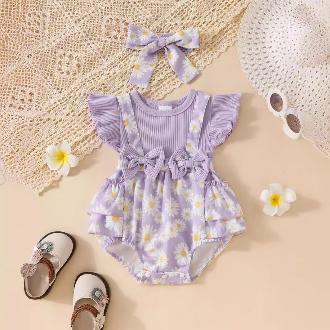 Candy Color Flower Print Pleated Cake Jumpsuit - Cindi Book