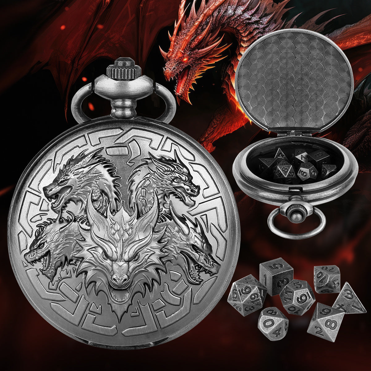 Retro Creative Pocket Watch Shaped Tabletop Game Dice Set -7PCS Metal Polyhedral Dice, Steampunk Style Portable DND Dice Set, Exquisite Metal Craftsmanship, Adding Unique Charm To Tabletop Games - Cindi Book