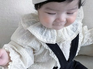 Baby Girl Sweet Lotus Leaf Lapel Princess All-matching Cut Flower Polka Dot Bottoming Shirt - Cindi Book