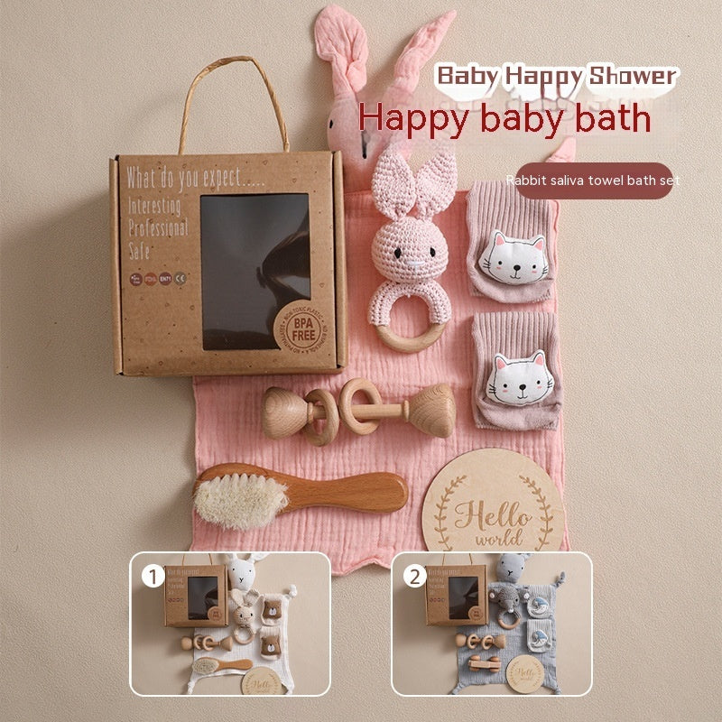 Infant Comfort Rattle Rabbit Bath Towel Gift Set - Cindi Book