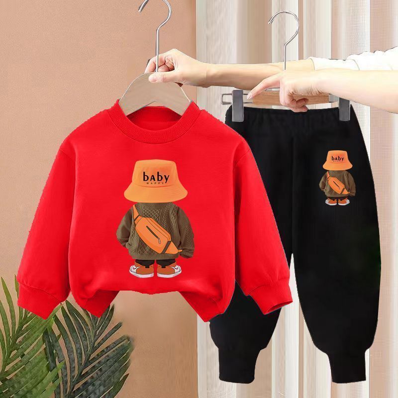 Boys Spring New Children's Autumn Leisure Sports Sweater Medium And Small Two-piece Suit Fashion - Cindi Book