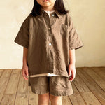 Boys And Girls Lapel Short Sleeve Top Shorts Casual Two-piece Suit - Cindi Book