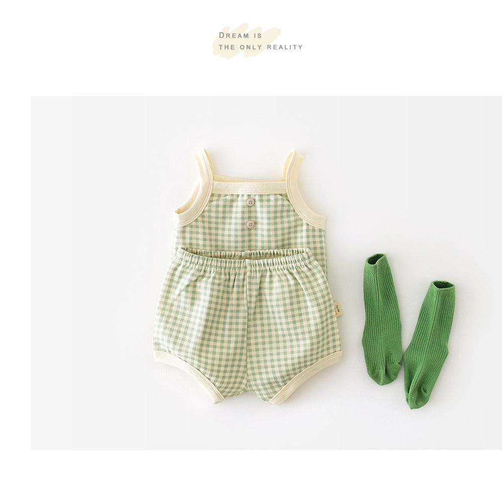 Baby Suit Summer Pajamas New Korean Style Infant Thin Suspenders Vest Shorts Boys 'and Girls' Home Wear - Cindi Book