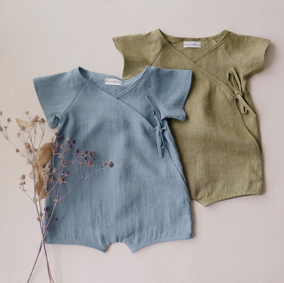 Cotton and Linen Romper Boys Short One-Piece Short Sleeve Japanese Kimono