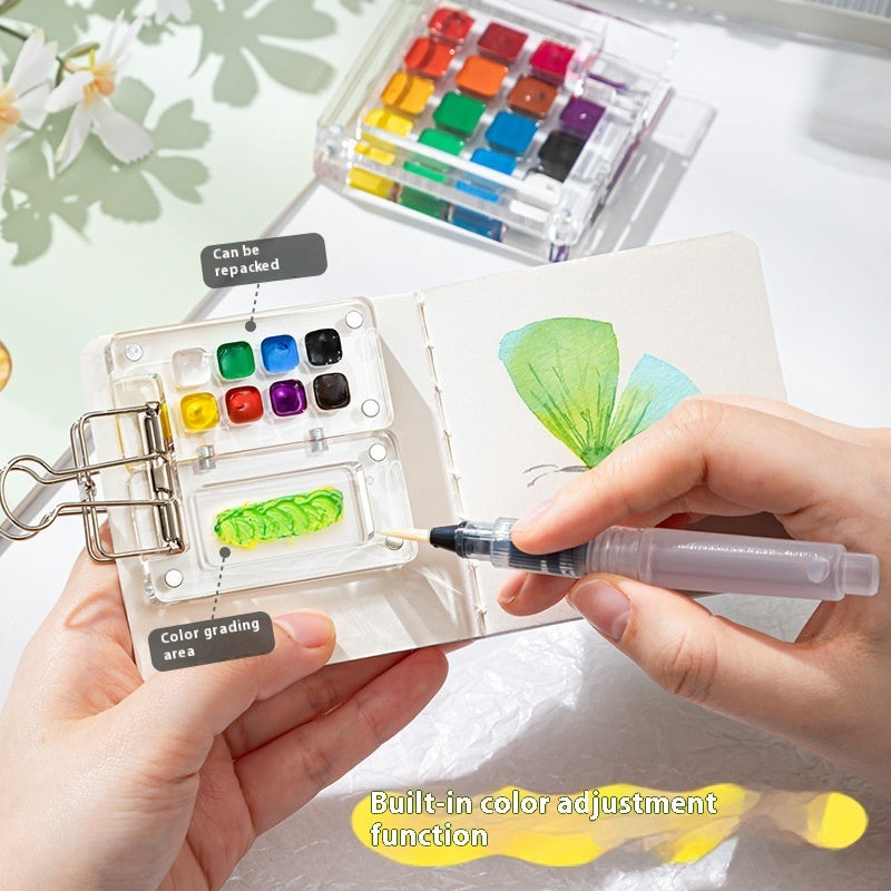 Mini Watercolor Color Box Acrylic Box Portable Journal Book Sketch Travel Painting Picture Book