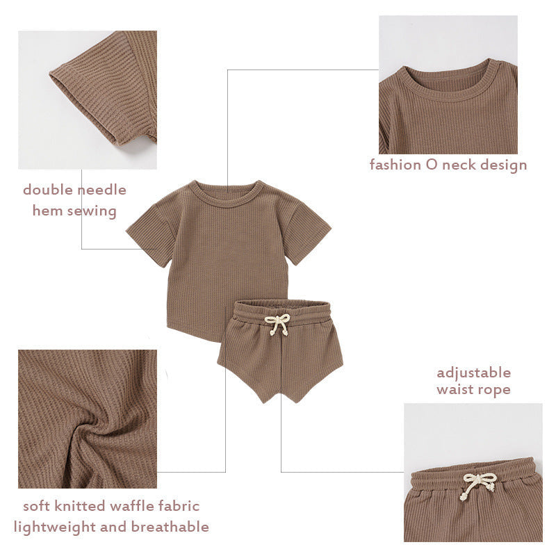 Children's Short-sleeved Suit Solid Color Baby Short Sleeve Two-piece Suit - Cindi Book