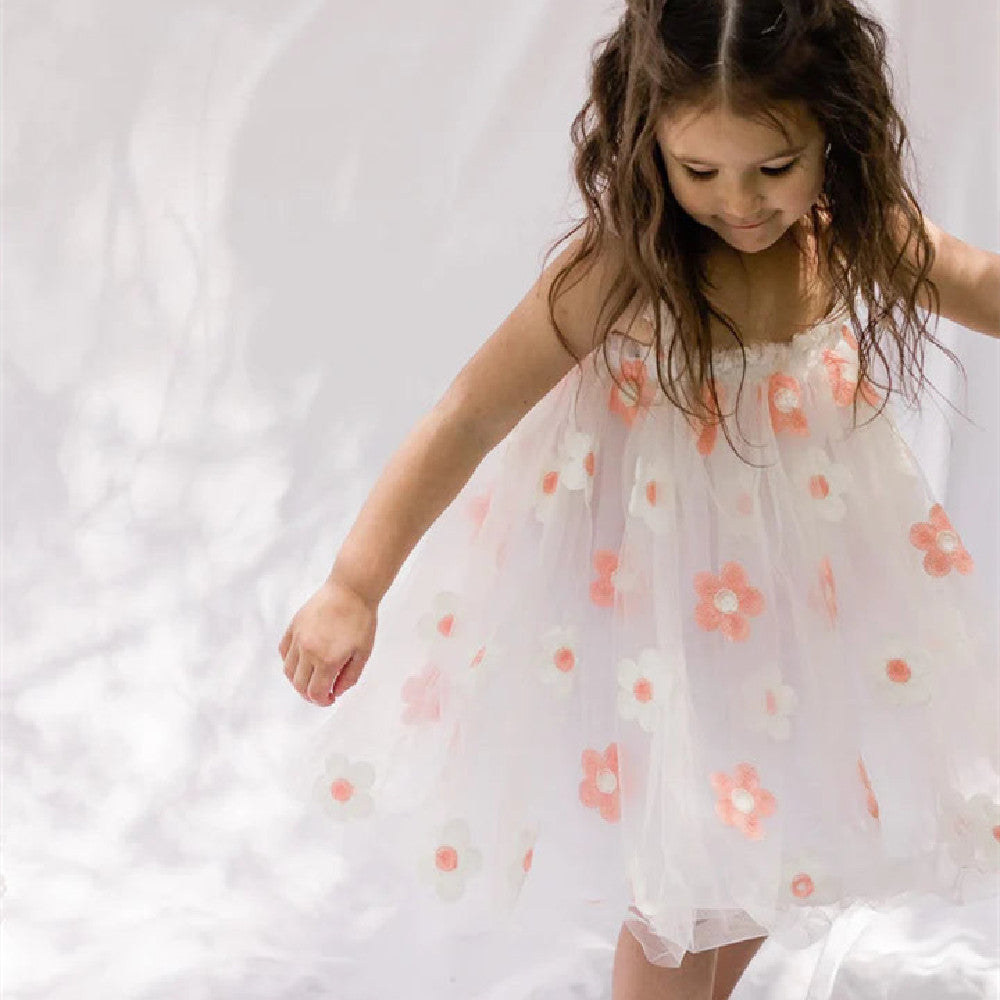 Halter Vest Girl Embroidery Floral Mesh Dress - Cindi Book