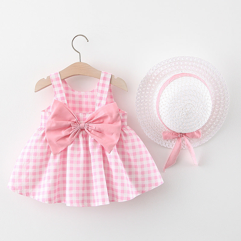 Baby Girl Plaid Skirt Fashion Girl Skirt Free Straw Hat - Cindi Book