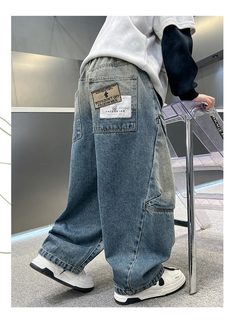 Simple And Versatile Boys' Pants Loose Cargo Jeans - Cindi Book