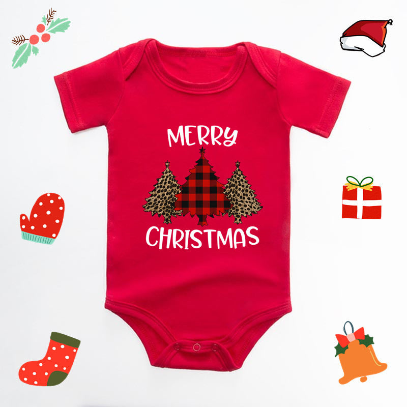 Christmas Deer English Letters Printed Red Triangle Rompers - Cindi Book