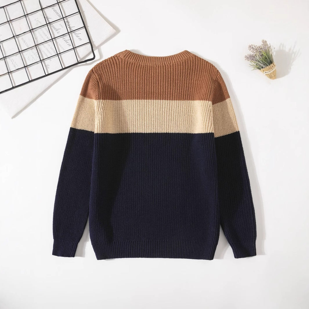 Cozy Kids Knit Sweater - Soft Stretchable Striped Pullover For Boys & Girls, Warm Winter Casual Wear, Breathable Cotton Blend - Cindi Book
