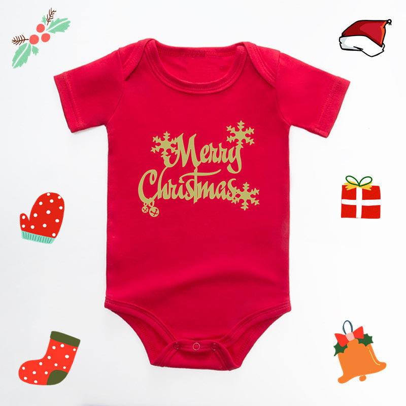 Christmas Deer English Letters Printed Red Triangle Rompers - Cindi Book