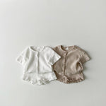 Baby Boy And Baby Girl Striped Knitted Short-sleeved Cardigan Coat Shorts Two-piece Set - Cindi Book