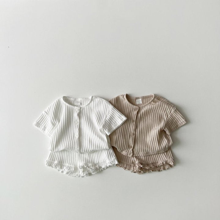 Baby Boy And Baby Girl Striped Knitted Short-sleeved Cardigan Coat Shorts Two-piece Set - Cindi Book