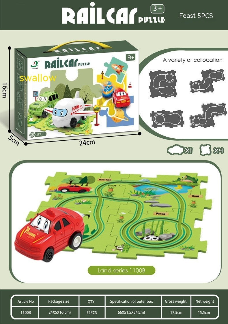 Children Puzzle Electric Railroad Speeder DIY Assembly Electric Car Automatic Rail City Scene Construction Education Toy Gift - Cindi Book