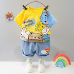 Boys And Girls Short-sleeved Denim Five-point Pants Two-piece Cute Pants Suit Cotton Short-sleeved - Cindi Book