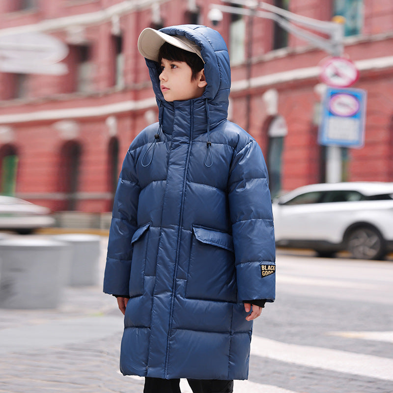 Down Jacket Boy's Long Overfashionable Knee Western Style - Cindi Book