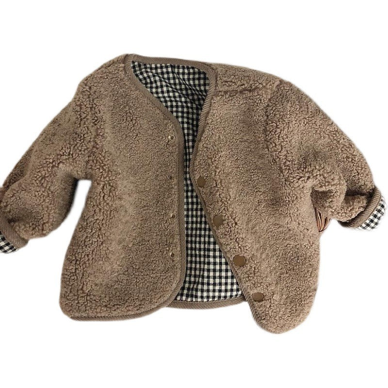 Children's Thickened Warm Coat With Checkered Wool On Both Sides - Cindi Book