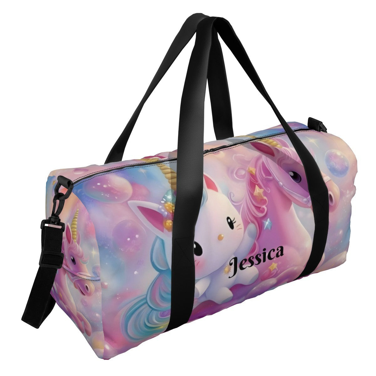 Personalized Pastel Unicorn Duffel Bag with Custom Name – Kawaii Travel, Gym & Weekend Bag