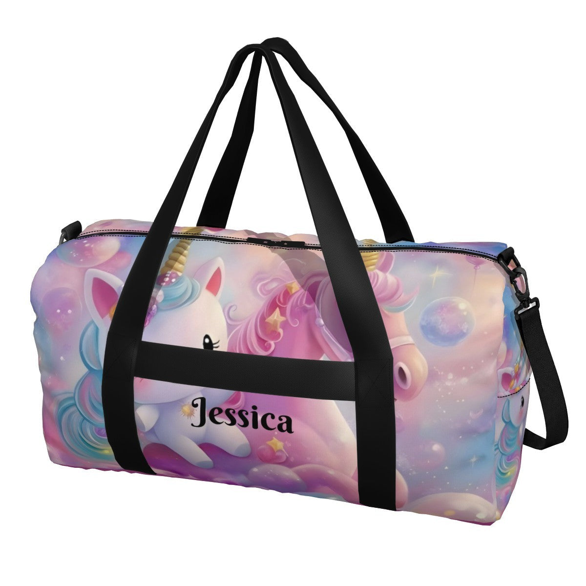 Personalized Pastel Unicorn Duffel Bag with Custom Name – Kawaii Travel, Gym & Weekend Bag