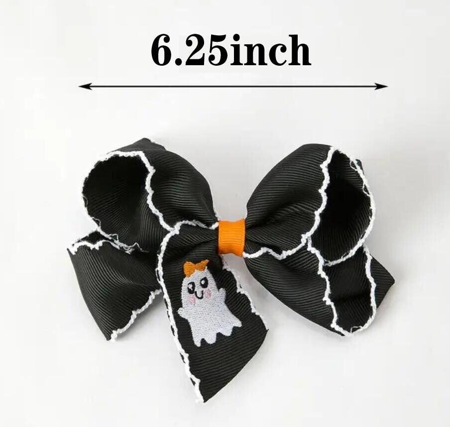 Rylee Faith Designs - Halloween Ghost Embroidered Black Bow Hairpin - alternate view 2