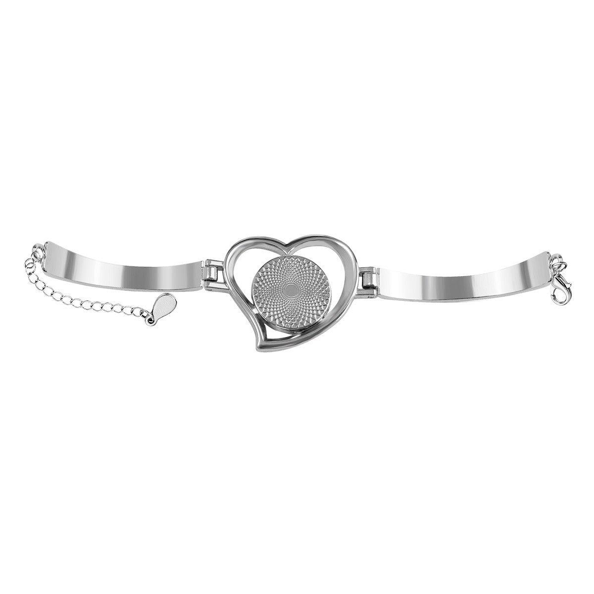 Personalized Name Heart Bangle Bracelet | Custom Name Love Charm in Open Heart | Silver