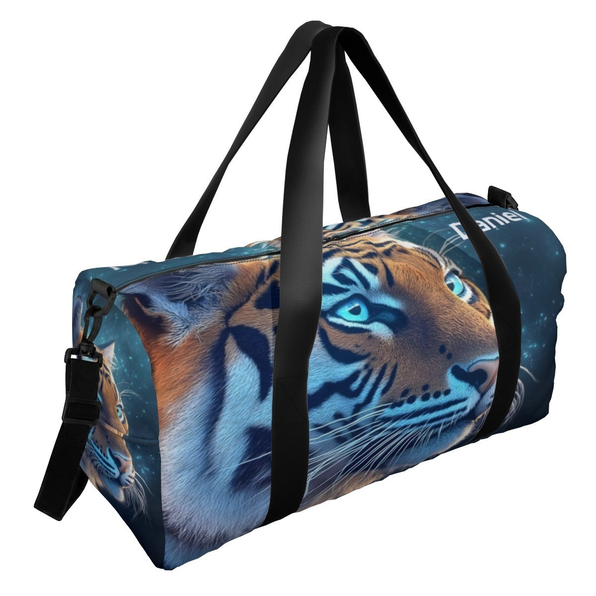 Personalized Blue Tiger Duffel Bag with Custom Name – Wildlife Gym, Weekend & Travel Bag
