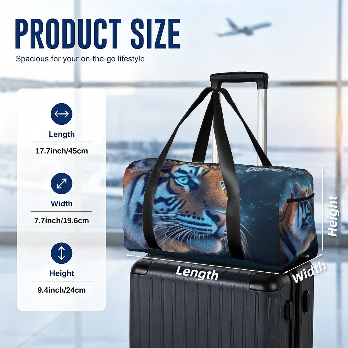 Personalized Blue Tiger Duffel Bag with Custom Name – Wildlife Gym, Weekend & Travel Bag