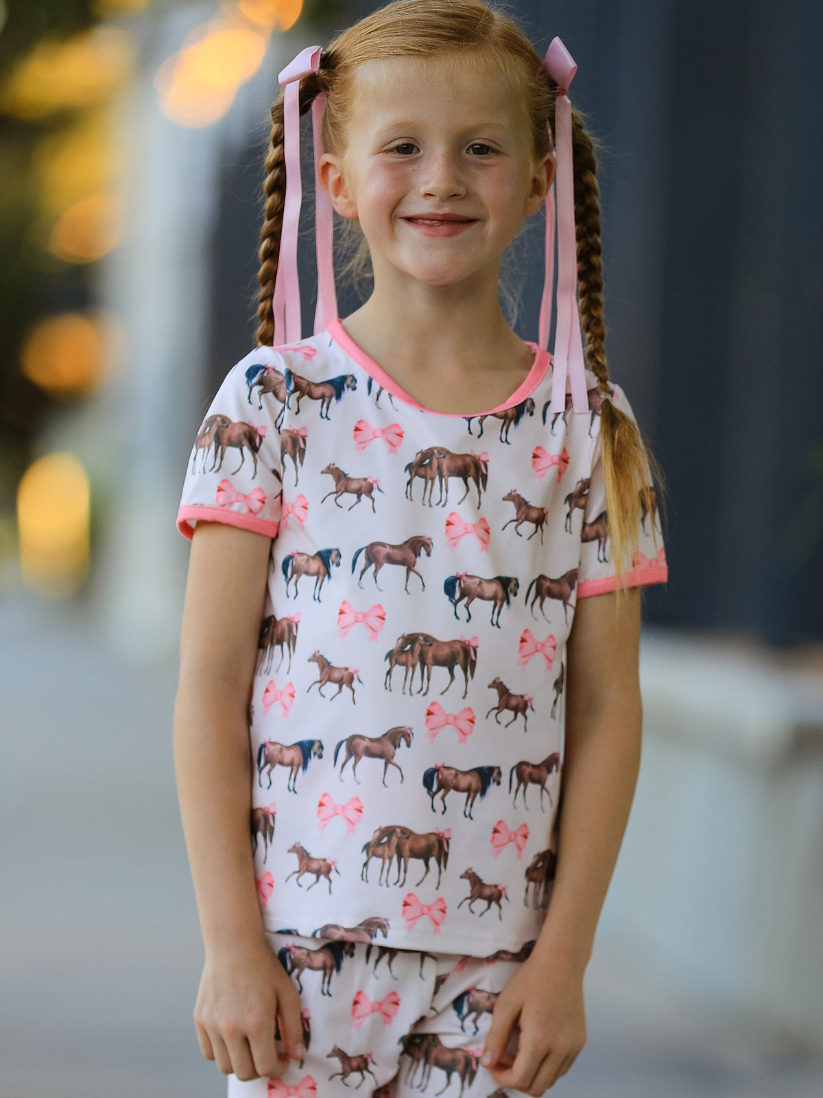 Rylee Faith Designs - Girls Western Horse Bow Pajamas Set Print - alternate view 2