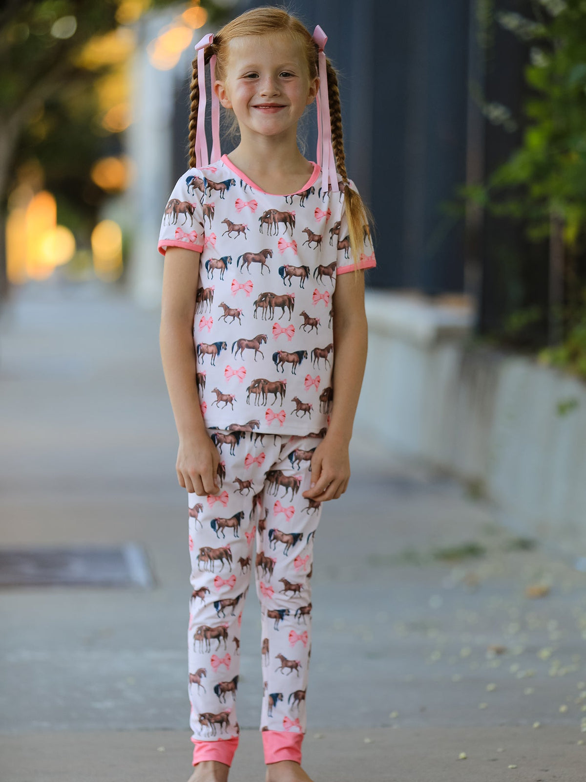 Rylee Faith Designs - Girls Western Horse Bow Pajamas Set Print - alternate view 3