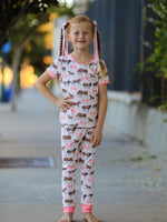 Rylee Faith Designs - Girls Western Horse Bow Pajamas Set Print