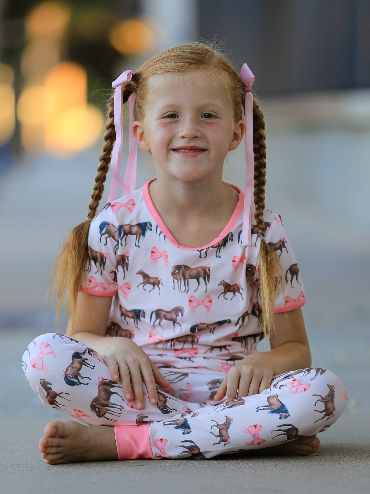 Rylee Faith Designs - Girls Western Horse Bow Pajamas Set Print - alternate view 4