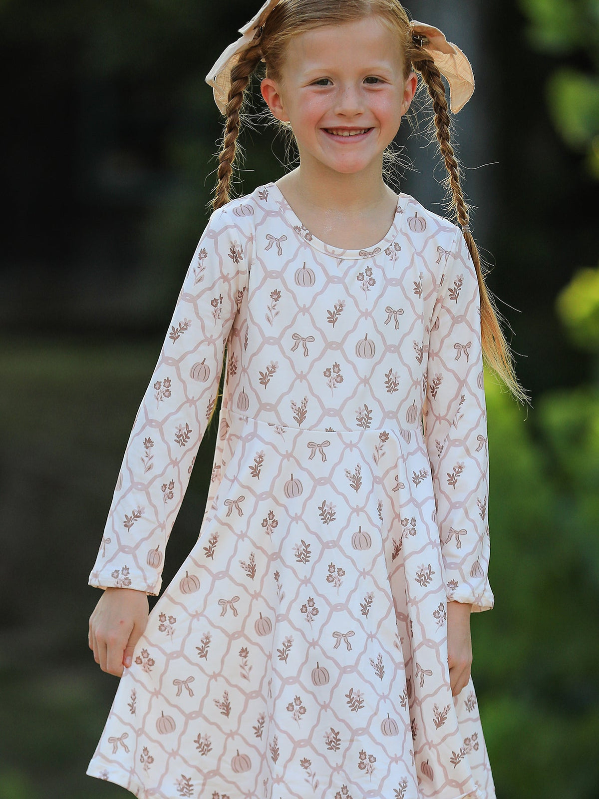 Rylee Faith Designs - Fall Pumpkin Bow Girls Twirl Dress