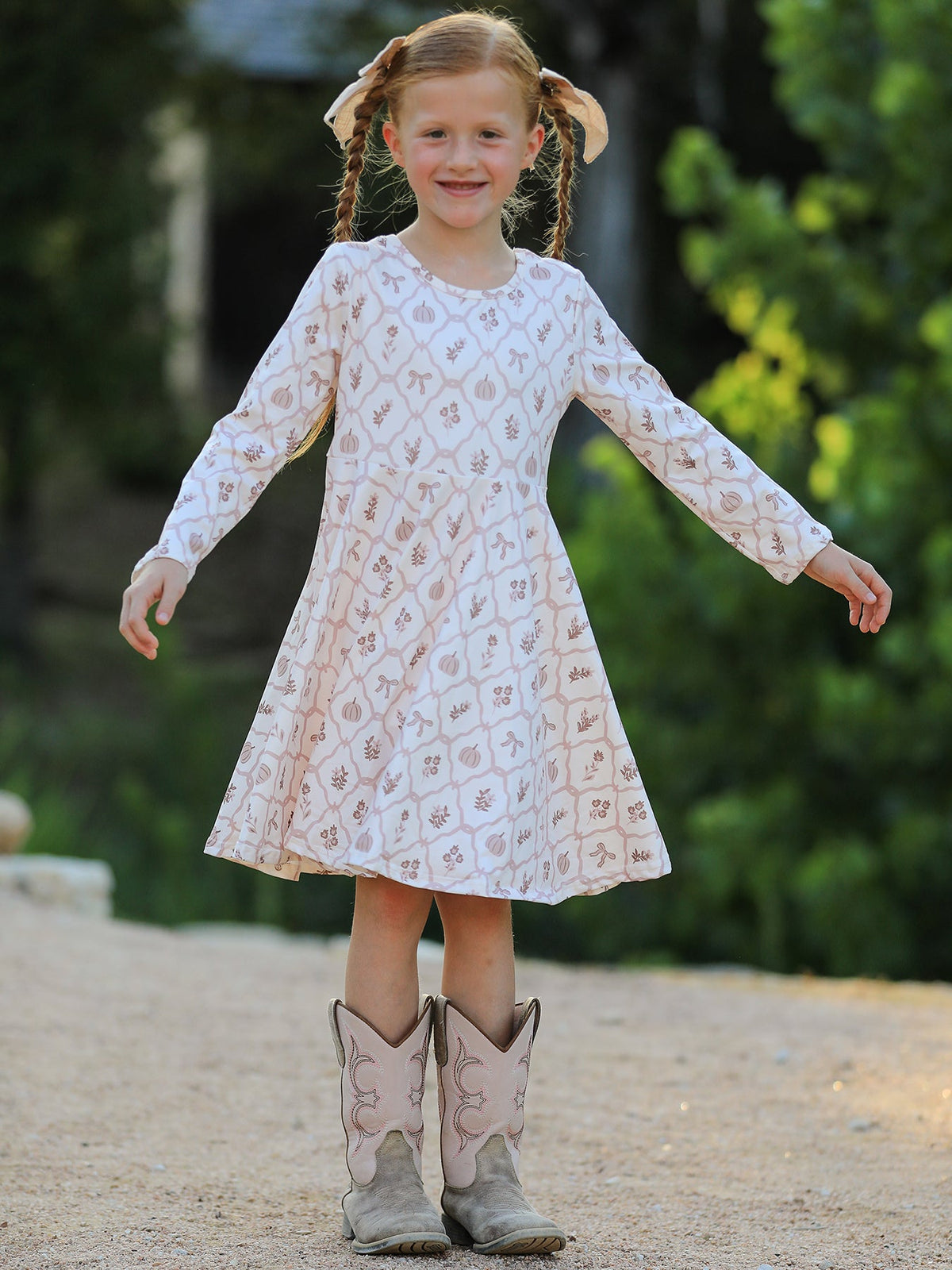 Rylee Faith Designs - Fall Pumpkin Bow Girls Twirl Dress - alternate view 4